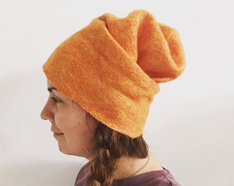 Orange Felted Hat Slouchy Multicolor Beenie - Tangerine - made to order