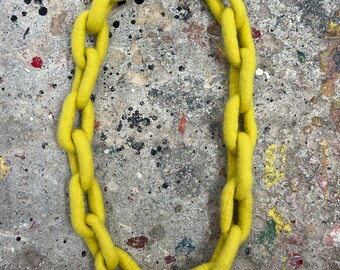 Yellow Felted Necklace Chain Fiber Art from Hard and Soft Collection - Lemon