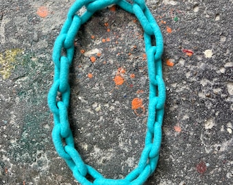 Aqua Felted Necklace Chain Fiber Art from Hard and Soft Collection - Maldives