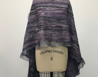 Purple Scarf Nuno Felted Shawl Wrap Grey OOAK - Black Currant -made to order