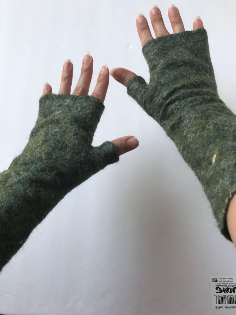 Green Felted Arm Warmers Red Green Multi Color Merino Wool Tussah Silk Moss Made to Order image 1