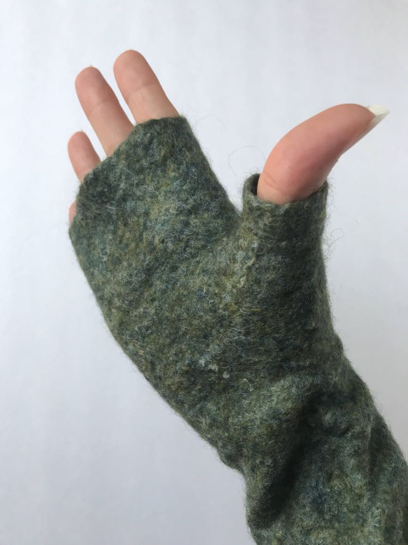 Green Felted Arm Warmers Red Green Multi Color Merino Wool Tussah Silk Moss Made to Order image 5