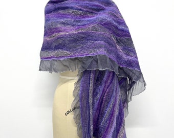 Purple Scarf Nuno Felted Shawl Wrap Gray OOAK - Lilac Dreams