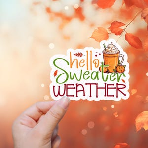 Bonjour la météo des pulls | autocollant ou aimant | Imperméable, Aimant de réfrigérateur, Sticker pour ordinateur portable, Sticker pour bouteille d'eau, Kindle, Automne, Automne, PSL