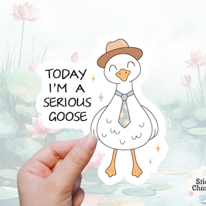 Serious Goose | Sticker or Magnet | Waterproof Vinyl Decal, Water Bottle | Funny Work Humor Gift, Goose in a Tie, Office Mood, Goose Joke