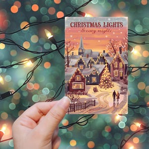 Luces navideñas y noches acogedoras / Pegatina o imán / Resistente al agua, imán para nevera, portátil, botella de agua, Kindle, Invierno, Pueblo navideño