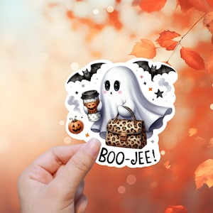Fantôme Boo-Jee | autocollant ou aimant | Imperméable de haute qualité | Sticker pour ordinateur portable bouteille d'eau, Kindle | Style Halloween, Cadeau d'automne, Café glacé