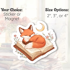 Cozy Fox on Book Sticker or Magnet: Cottagecore Animal Decal