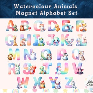 Watercolour Animal Alphabet Magnets | 2&quot; & 3&quot; | Durable, Flexible | Montessori and Waldorf Learning | Kids ABC, Playroom, Classroom Decor