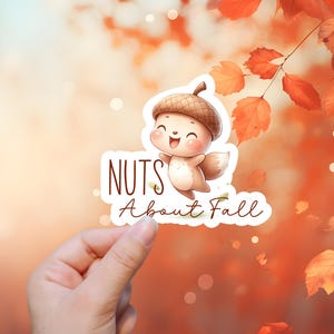 à propos de l'automne | autocollant ou aimant | Sticker imperméable, Aimant de réfrigérateur, Sticker pour ordinateur portable, Sticker pour bouteille d'eau, Kindle, gland, écureuil, automne
