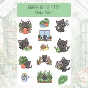 Stickervel Greenhouse Kitty | 4" x 6" | Schattige kat, tuinieren, planten, bloemen | Stickers, plakboek, dagboek, Kindle, laptop, bidon