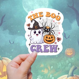 L'équipage Boo | autocollant ou aimant | Imperméable de haute qualité | Sticker pour ordinateur portable, bouteille d'eau, Kindle | Décoration d'Halloween, Cadeau d'automne, Fantôme, Citrouille