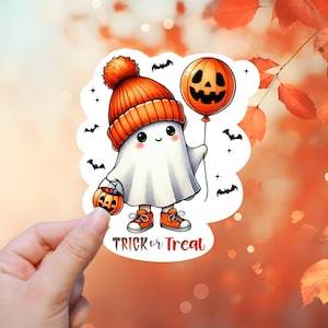 Des bonbons ou un sort fantôme | autocollant ou aimant | Imperméable de haute qualité | Sticker pour ordinateur portable bouteille d'eau, Kindle | Décoration d'Halloween, Cadeau d'automne, Mignon