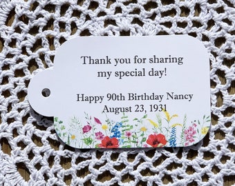 Floral birthday favor tags, personalized for any age.