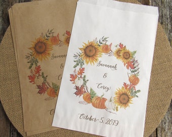 Fall Wedding Favor Bags | Fall Favor Bags | Fall Wedding Candy Bags | Sunflower Favor Bags | Wedding Donut Bags