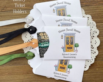 Housewarming favors, personalized with the new address and the new homeowners name.  Housewarming party favors, what fun!