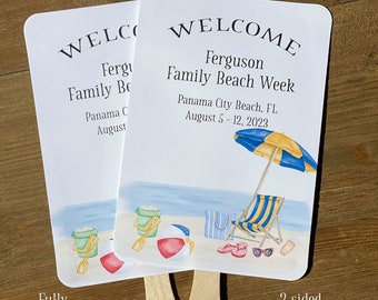 Beach Family Reunion Favors for beach week vacation.  Beach vacation fans for favors.  Summer reunion favor fans for beach party