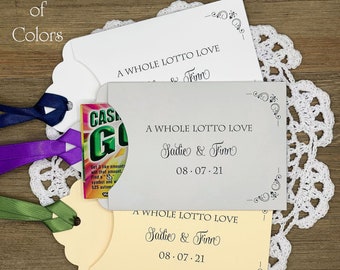 A Whole Lotto Love wedding lottery ticket favors, personalized for the bride and groom.  Fun wedding favors that your guests will love.