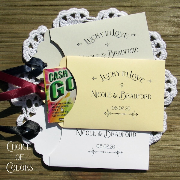 Personalized 'Lucky in Love' Wedding Lottery Ticket Favors
