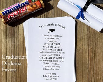 Personalized Graduation Diploma Favors: Thank You Notes