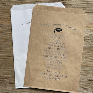 Graduation Favor Bags printed with a sweet thank you to your guests. Personalized for the graduate fill with cookies, candy or utensils.