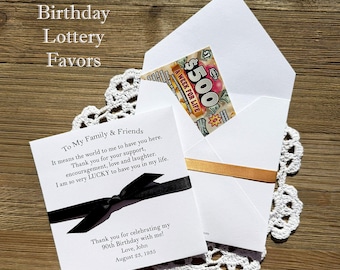 Adult Birthday Personalized Lotto Favors, Favors with a Sweet Message to your guests,