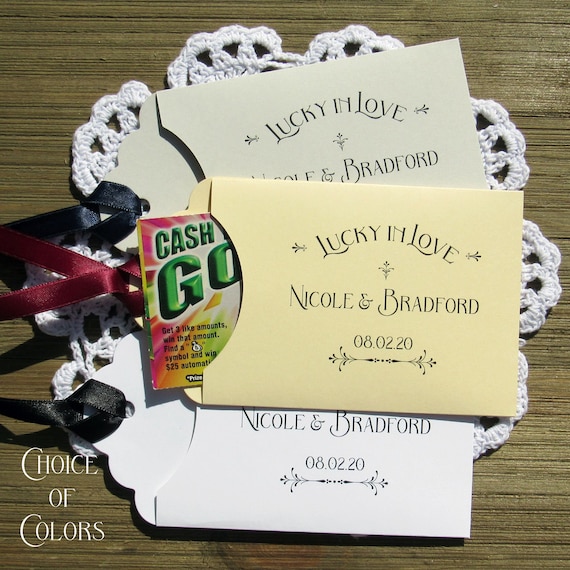 Lucky in love lottery ticket holders for wedding guest favors. Personalized  lucky in love favors perfect for scratch off lotto tickets. by Abbey and  Izzie Designs