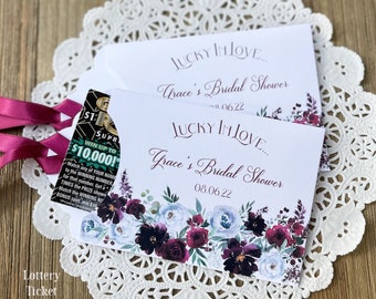 Burgundy Floral Bridal Shower Favors: Lotto Ticket Envelopes