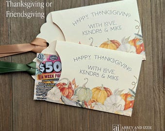 Personalized Thanksgiving Lottery Ticket Favors with Ribbon