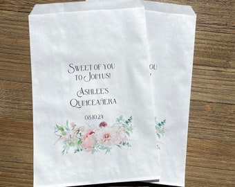 Quinceanera favor bags, personalized for the guest of honor.  Sweet of you to join us bags, add a sweet treat for your guests.