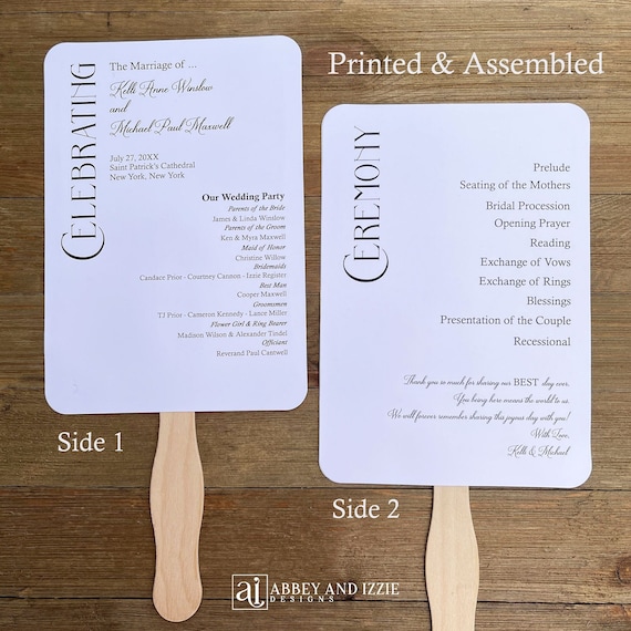 Modern Wedding Program Fans: Assembled Ceremony Keepsake