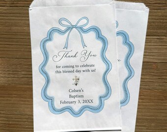 Blue Bow Baptism Favor Bags Personalized for the Guest of Honor