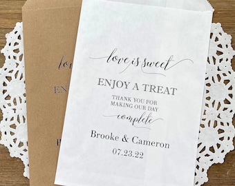 Love is Sweet enjoy a treat wedding favor bags, larger bags, perfect for a candy buffet or other treats.