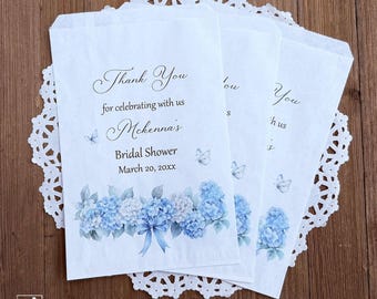 Blue Hydrangea Bridal Shower Favor Bags: Personalized Treat Bags