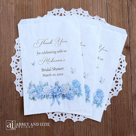 Blue Hydrangea Bridal Shower Favor Bags: Something Blue Before I say I do
