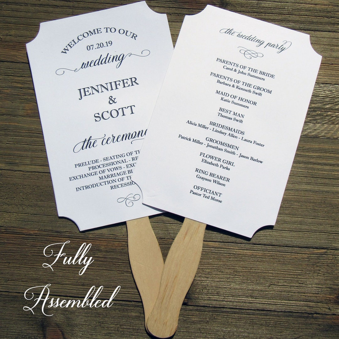 Wedding Program Fans Wedding Ceremony Fans Assembled Fans Wedding Favor