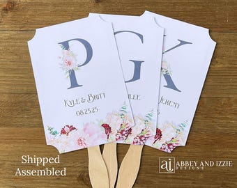 Monogrammed Wedding Fans: Floral Personalized Favors