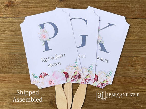 Monogrammed Wedding Fans: Floral Personalized Favors
