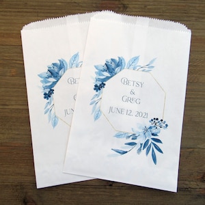 Wedding favor bags, personalized with blue accents.  Great for candy buffet bags, cookie bags, popcorn bags, larger than most bags.