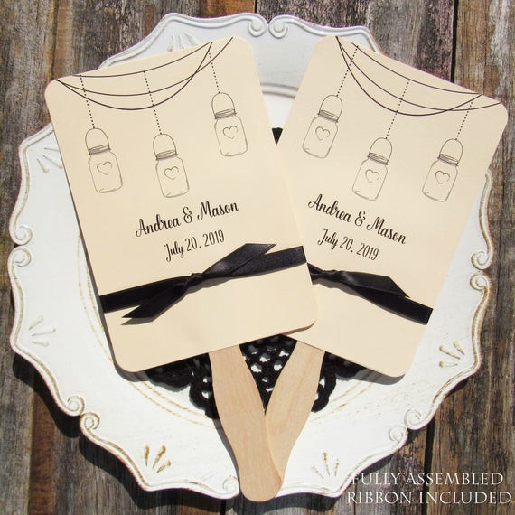 Rustic Wedding Fans Mason Jar Favors Assembled Fans Wedding