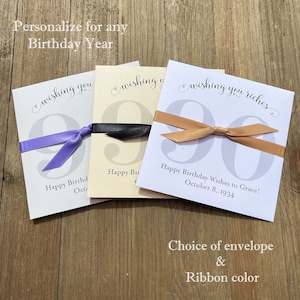 Party favors for 90th Birthday celebration, personalized for the guest of honor.  Enclose a scratch off lotto ticket to see who wins big!