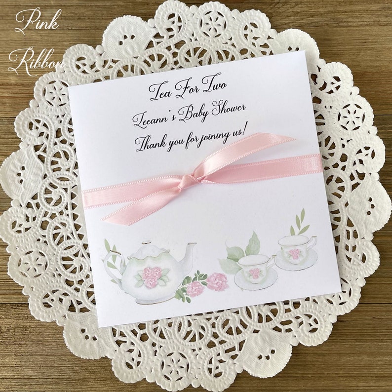 Tea party baby shower favors, slide your favorite tea bag in these personalized envelopes for a fun tea party theme.  Perfect for a baby shower favor for twins.  Personalized for the guest of honor, such a special touch for a baby shower.