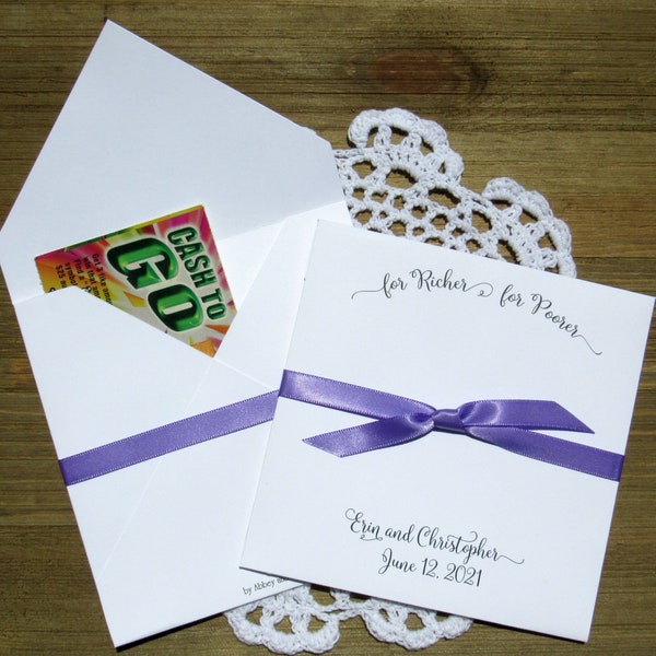 For Richer For Poorer wedding lottery ticket favors personalized for the happy couple, add a lottery ticket for a fun and easy wedding favor