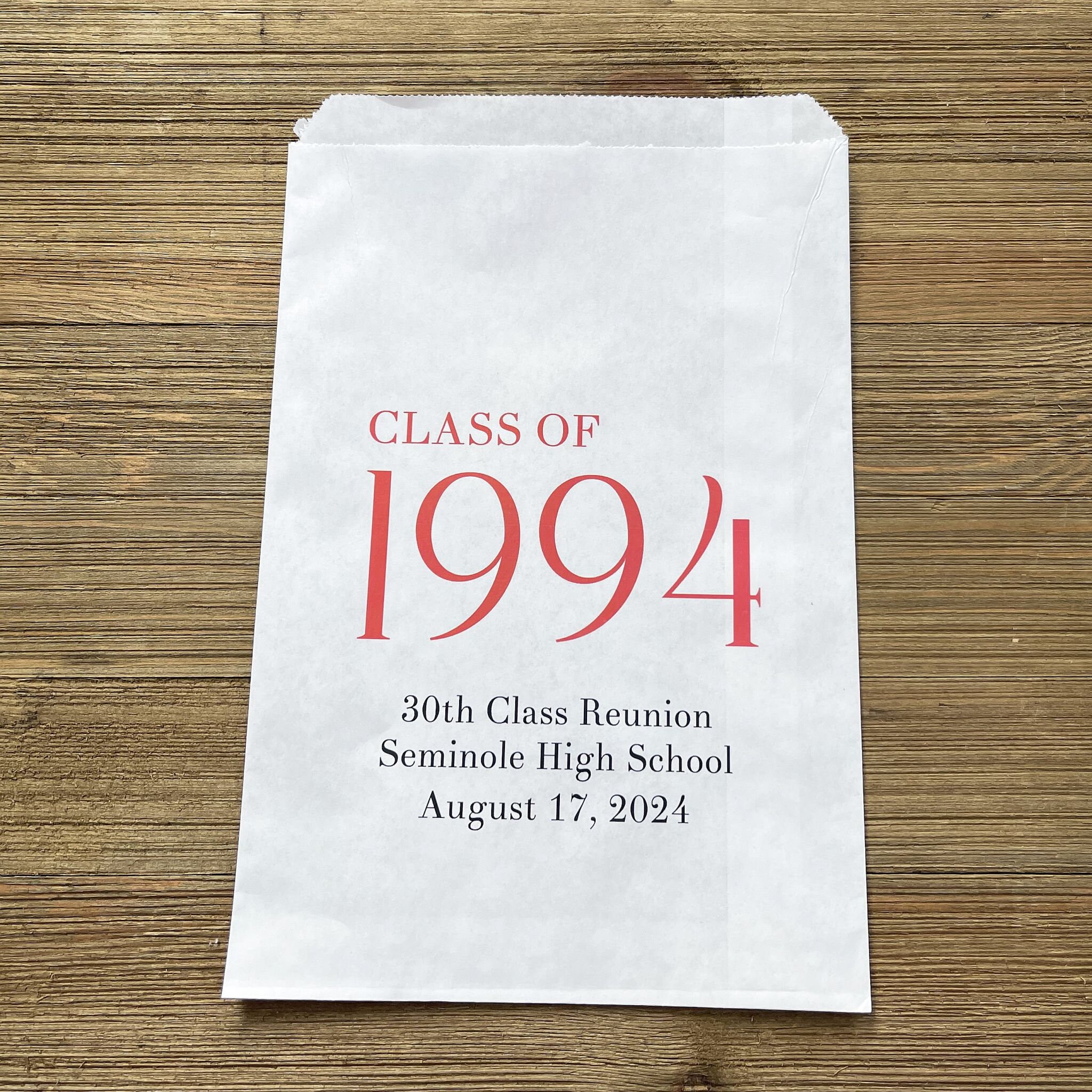 Personalized Class Reunion Favor Bags: School & Year - Etsy