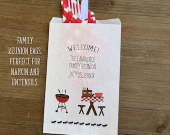 Personalized Family Reunion Favor Bags: BBQ Theme Utensil Sacks
