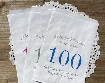 Personalized 100th Birthday Favor Bags: Adult Party Candy, Cookie Bags