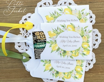 Recuerdos de baby shower de limón Amalfi: Porta billetes de lotería personalizados