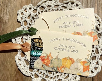 Fun Thanksgiving table favors or Friendsgiving favors, add some fan to your holiday.  Slide a lotto ticket in each envelope.