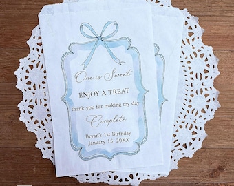 Personalized First Birthday Favor Bags - Blue Party Treat Bags
