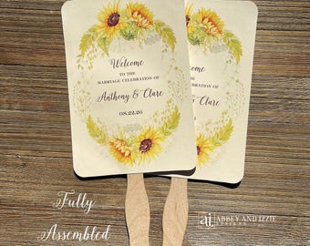 Personalized Sunflower Wedding Fans: Ivory Card Stock Favors